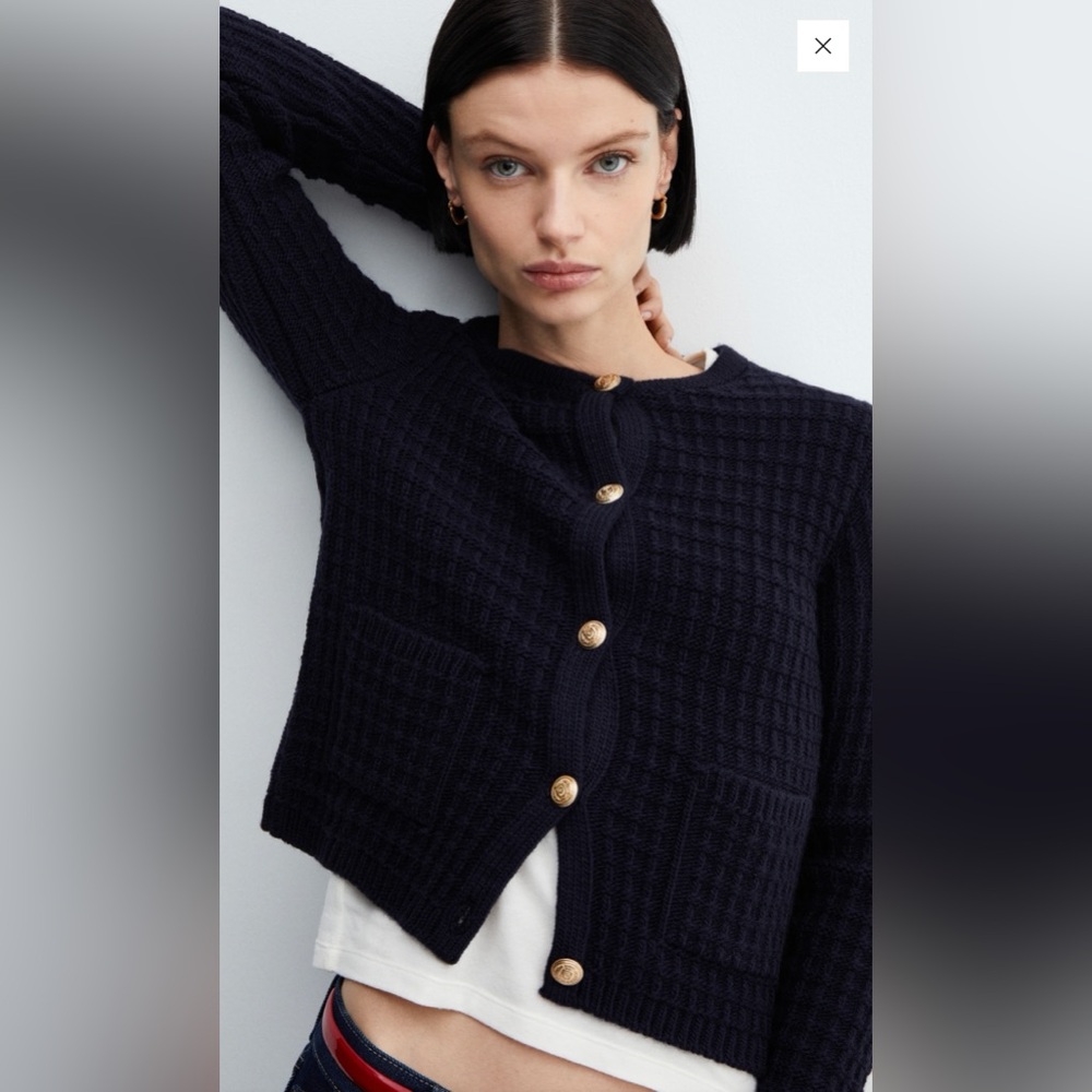 Mango Navy Knit Cardigan Size XS